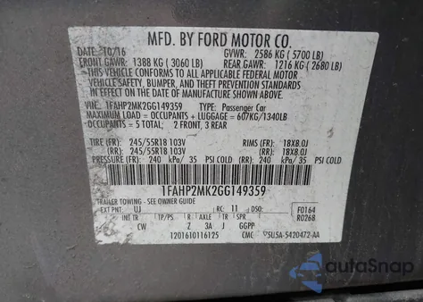 2016 Ford Police Interceptor from USA, damaged, VIN 1FAHP2MK2GG149359